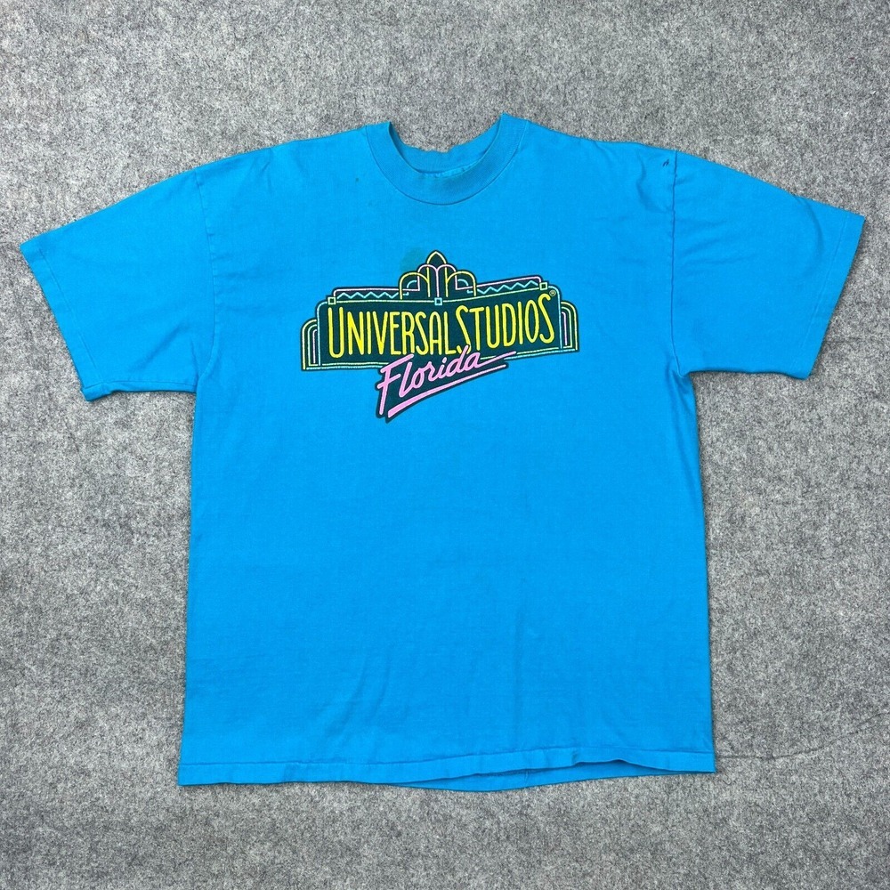 VTG Universal Studios Shirt Mens Large Blue Single Stitch 90s USA Tee‎ Orlando